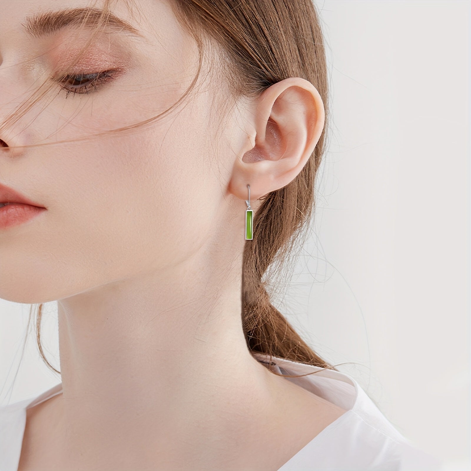Peridot Bar Earrings for Women Sterling Silvery Leverback Earrings Peridot Jewelry Gift