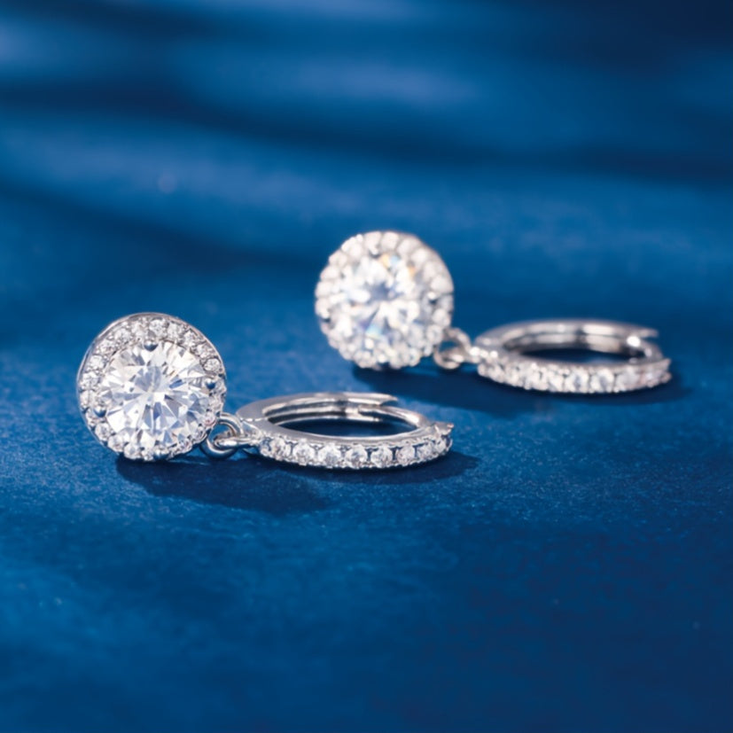 925 Sterling Silver Women'S Round Diamond-Studded Earrings, Exquisite, Elegant, Fashionable and Trendy, Perfect for Daily Wear, Weddings, Birthdays, Festivals, and Anniversaries, Includes a Beautiful Gift Box