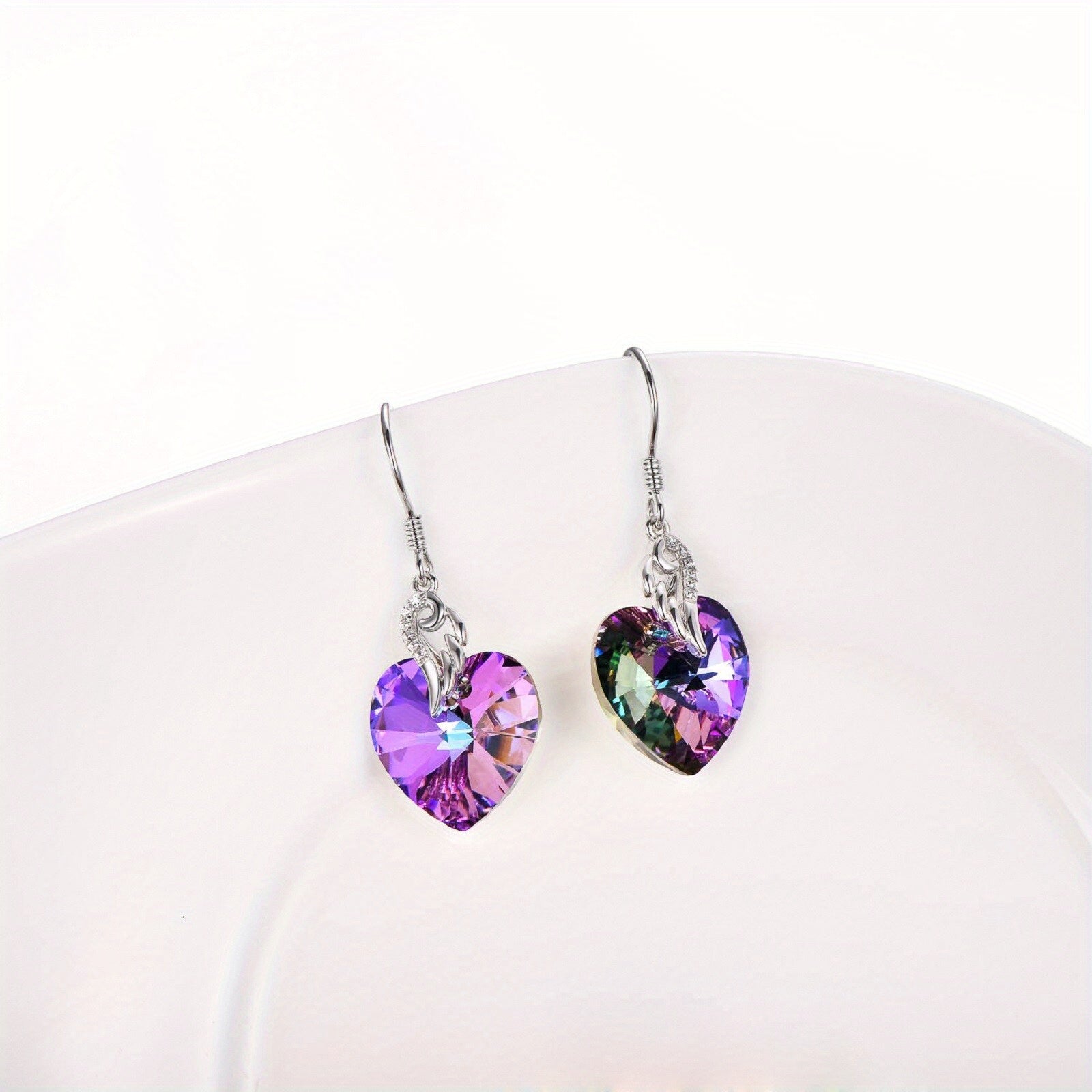 YFN Love Heart Synthetic Crystal Sterling Silver Dangle Drop Earrings with Synthetic Crystals Fine Jewelry Gift for Women Anniversary Birthday Gift Christmas Holiday Gifts, 34 mm x 14 mm, Synthetic Crystal from Austrian Cubic Zirconia