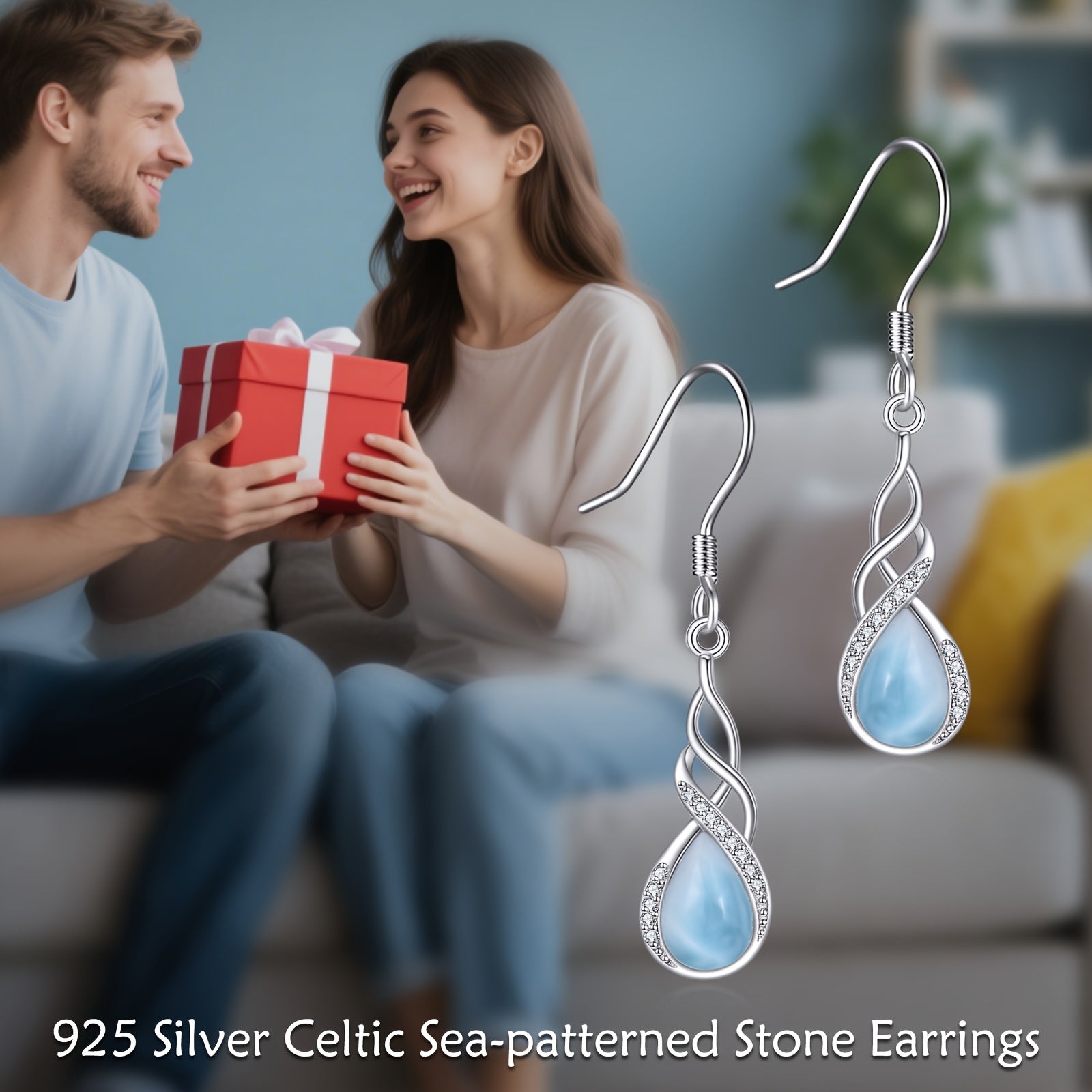 Larimar Earrings for Women Sterling Silvery Larimar Drop Earrings Jewelry Gift for Women