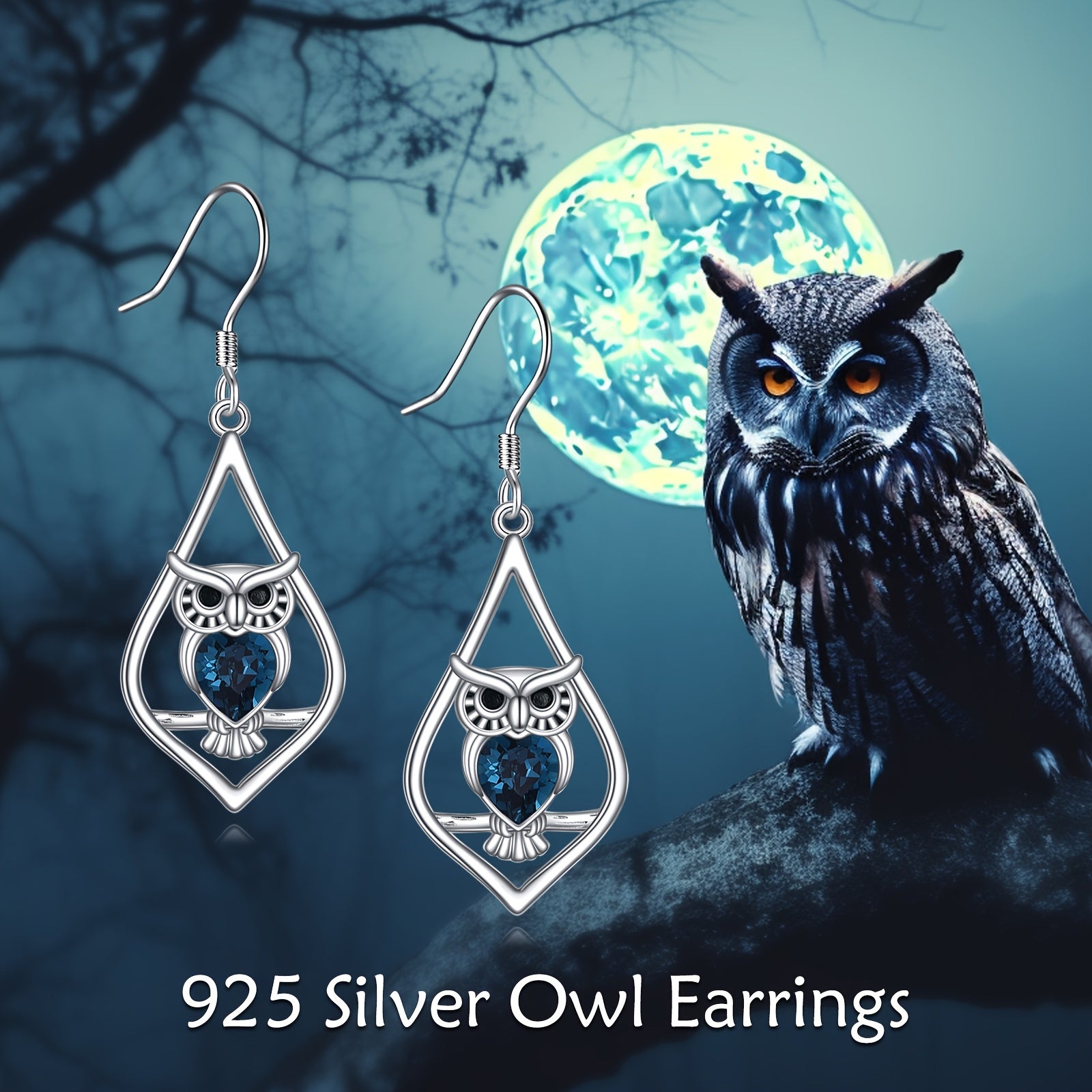 Elegant 925 Sterling Silver Owl Dangle Earrings for Women - Cute Animal Jewelry with Blue Gemstone Accents, Perfect Gift for Mother'S Day or Graduation, Everyday Jewelry|Elegant Dangle Earrings|Synthetic Stone Earrings