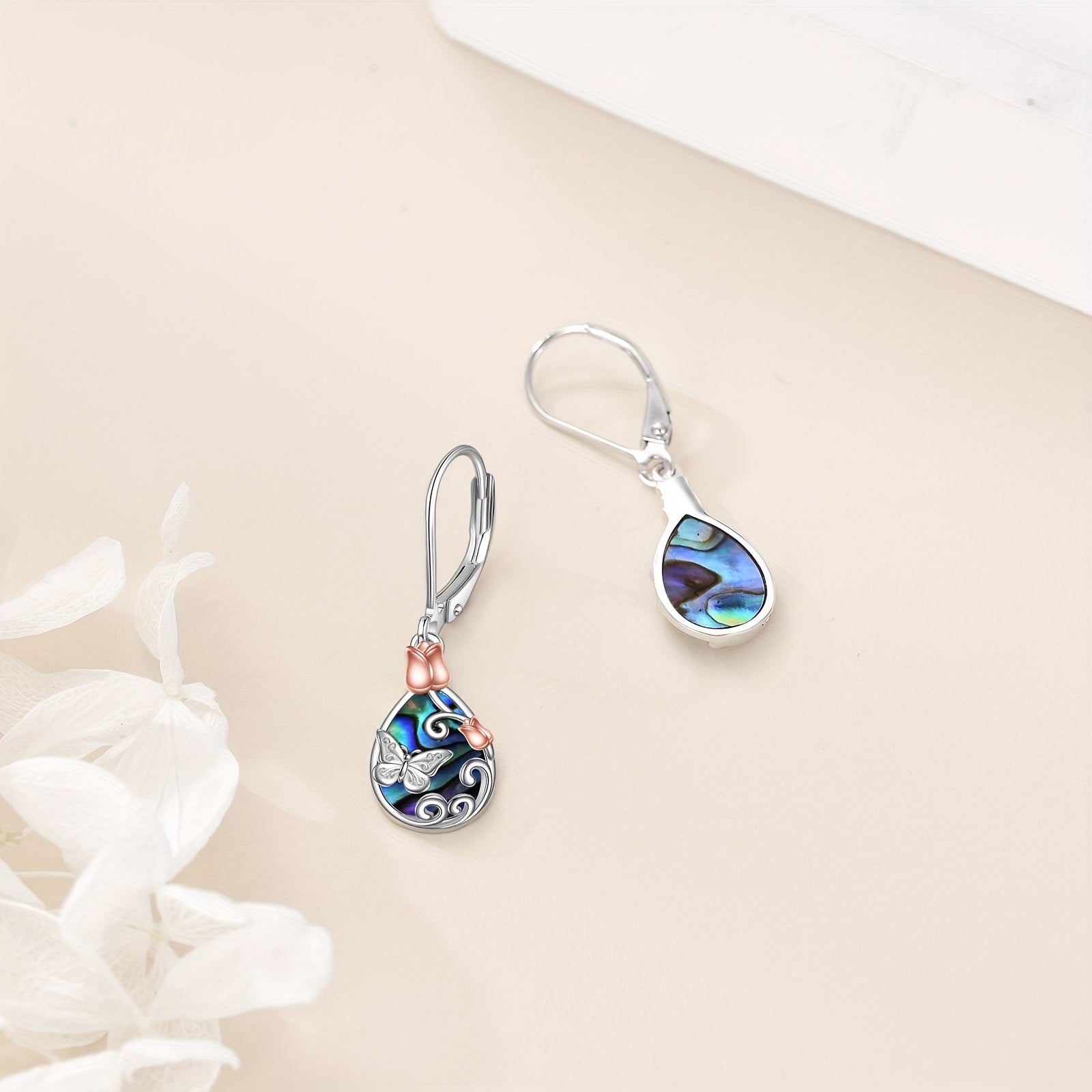 Butterfly Leverback Earrings 925 Sterling Silvery Rose Flower Filigree Dangle Teardrop Earrings Jewelry Birthday Gifts for Women