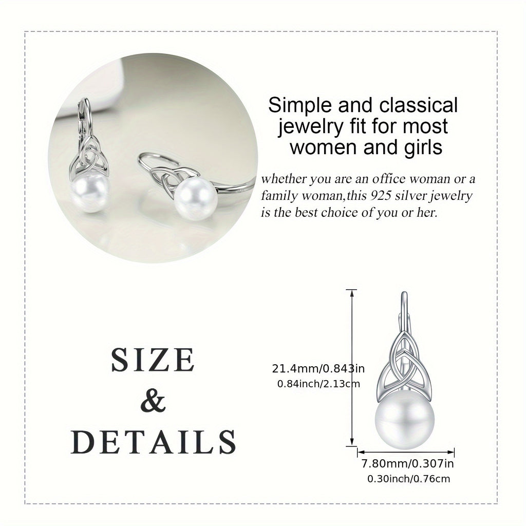 Pearl Leverback Earrings For Women 925 Sterling Silver Irish Celtic Knot Hoop Earrings Leverback Jewelry Gifts
