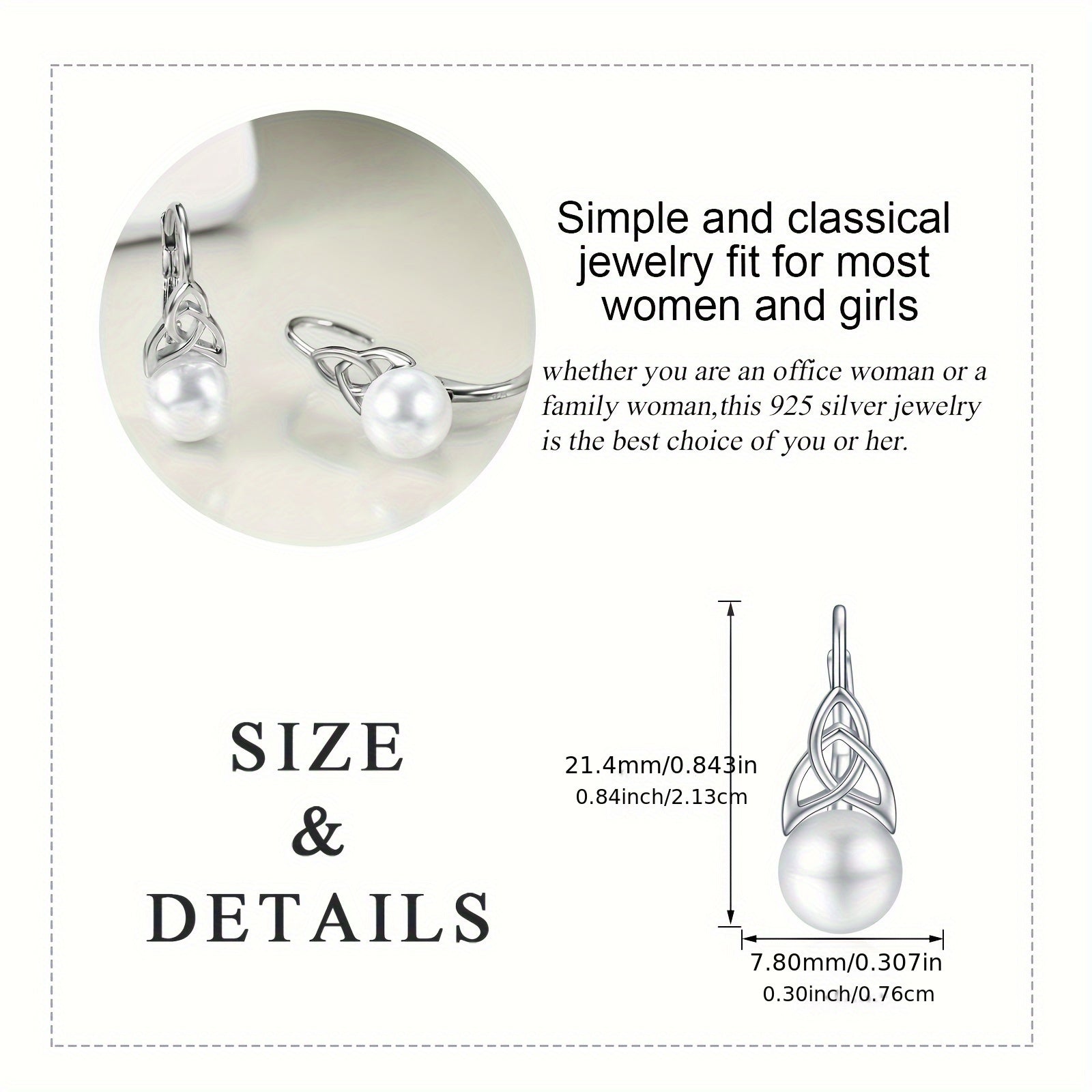 Pearl Leverback Earrings For Women 925 Sterling Silver Irish Celtic Knot Hoop Earrings Leverback Jewelry Gifts