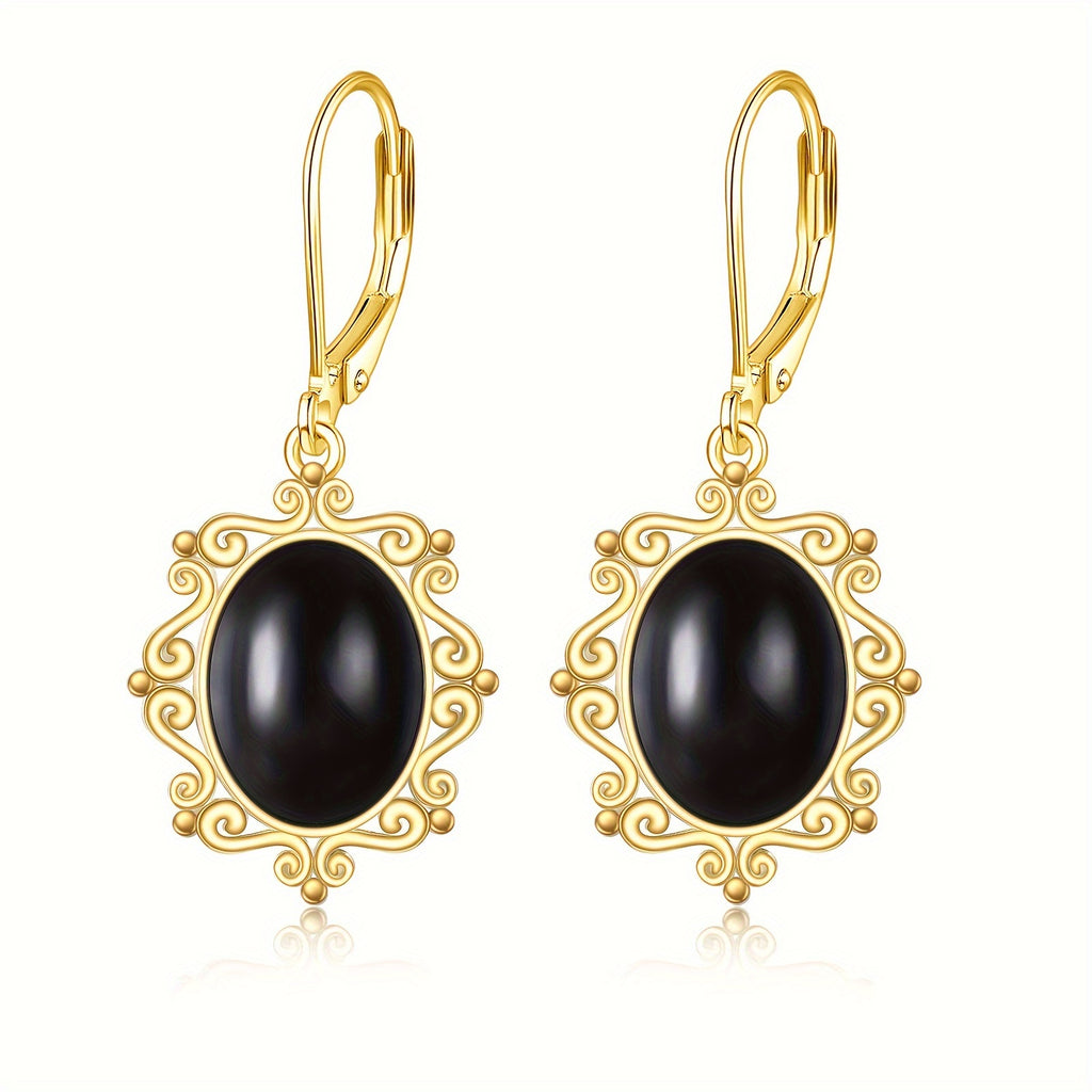Black Onyx Earrings Sterling Silver Cage Filigree Dangle Drop Earrings For Women