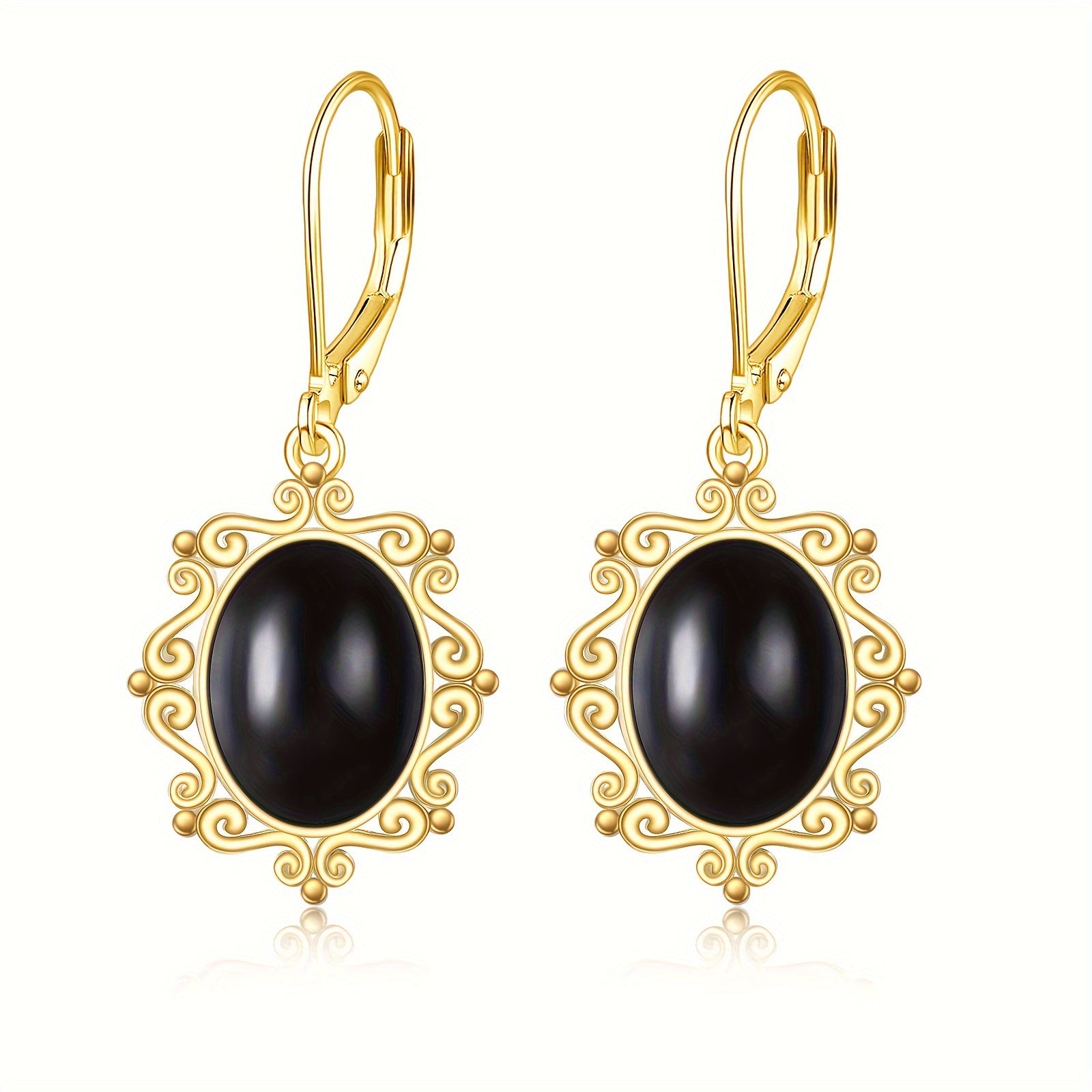 Black Onyx Earrings Sterling Silver Cage Filigree Dangle Drop Earrings For Women