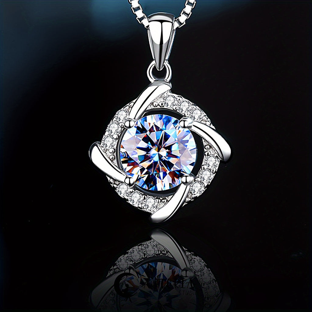 925 Silvery 0.8ct Moissanite Windmill Necklace, Fashion Pendant, Sparkling Clavicle, Women's Silvery Necklace, Anniversary Gift for Women, Christmas Gift Box, Valentine's Day, Mother's Day, Graduation Birthday Holiday, Boutique Gift