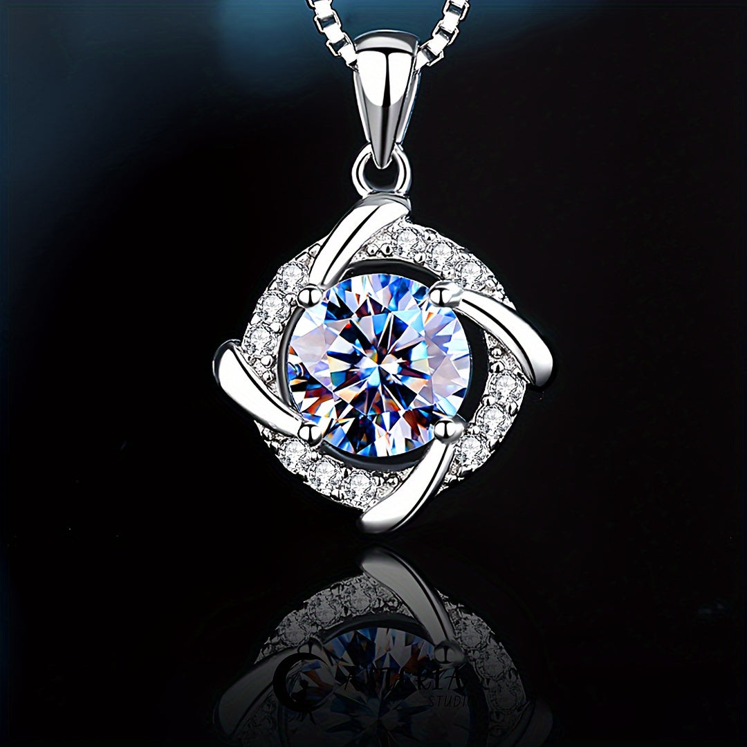 925 Silvery 0.8ct Moissanite Windmill Necklace, Fashion Pendant, Sparkling Clavicle, Women's Silvery Necklace, Anniversary Gift for Women, Christmas Gift Box, Valentine's Day, Mother's Day, Graduation Birthday Holiday, Boutique Gift