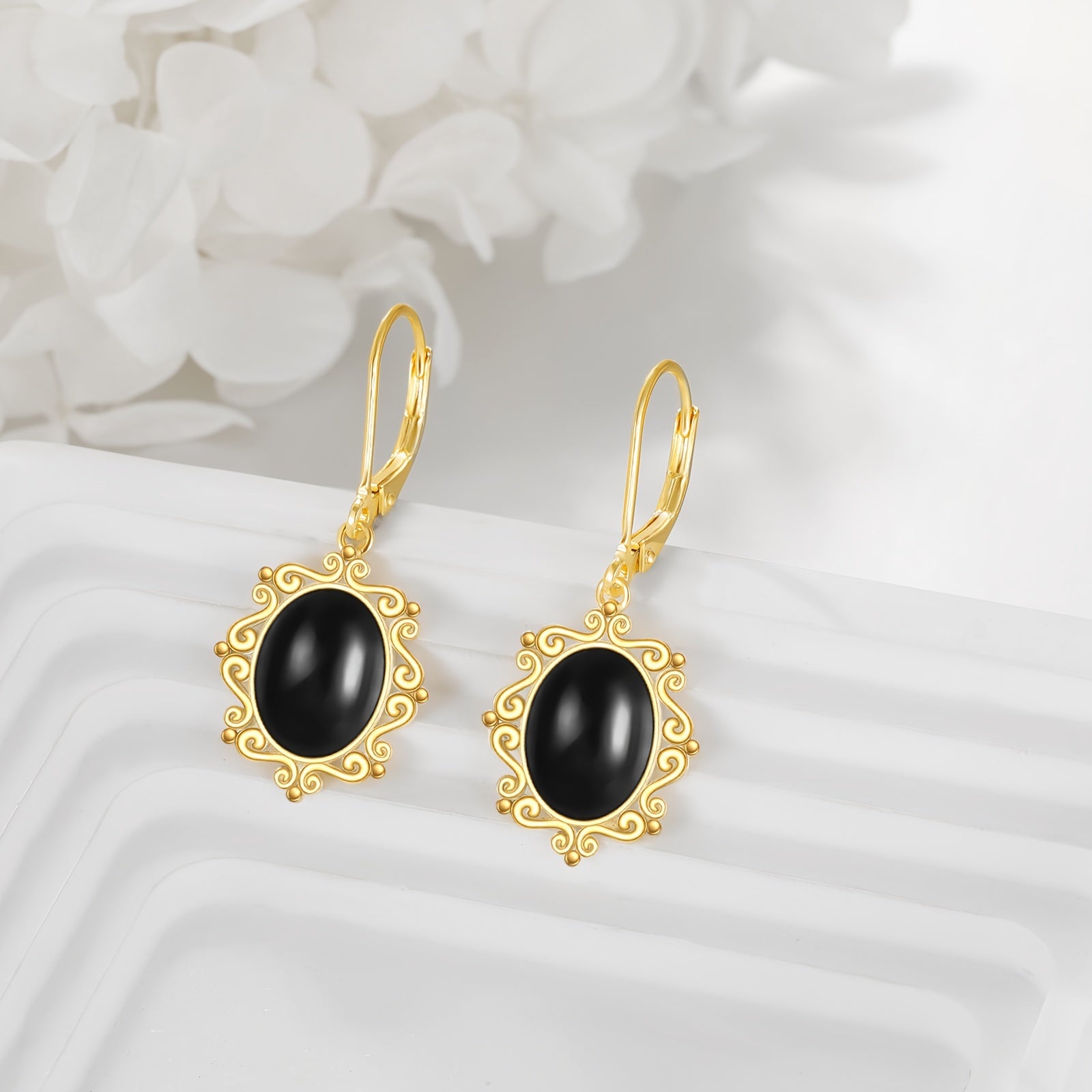 Black Onyx Earrings Sterling Silver Cage Filigree Dangle Drop Earrings For Women