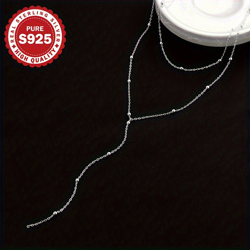 1pc of Women's fashionable Y-shaped necklace, S925 sterling Silvery double-layer design, minimalist and elegant style, versatile accessory, hypoallergenic