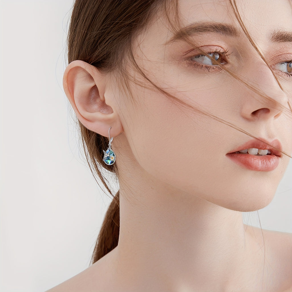 Hummingbird Earrings for Women Sterling Silvery Larimar Leverback Dangle Earrings Jewelry
