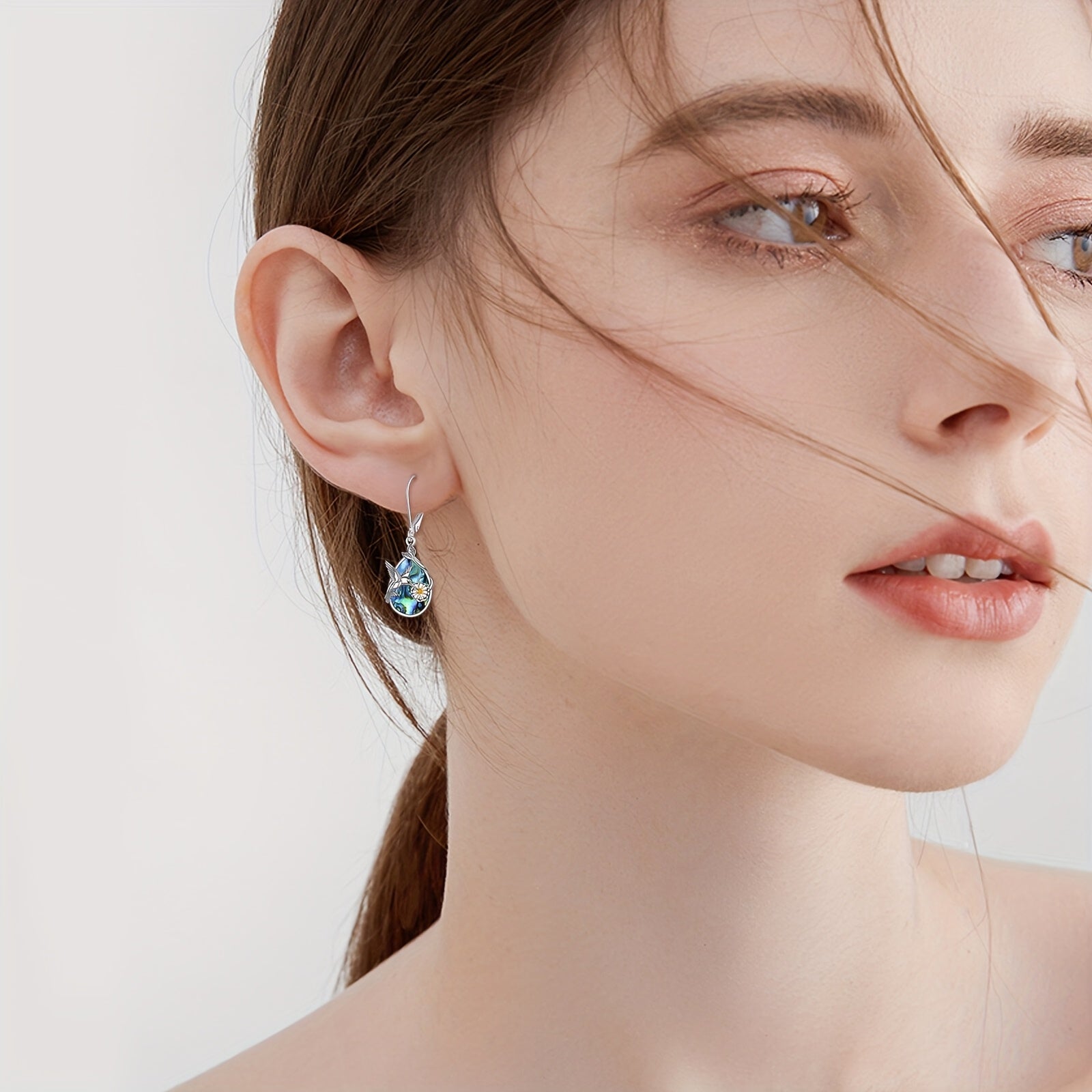Hummingbird Earrings for Women Sterling Silvery Larimar Leverback Dangle Earrings Jewelry