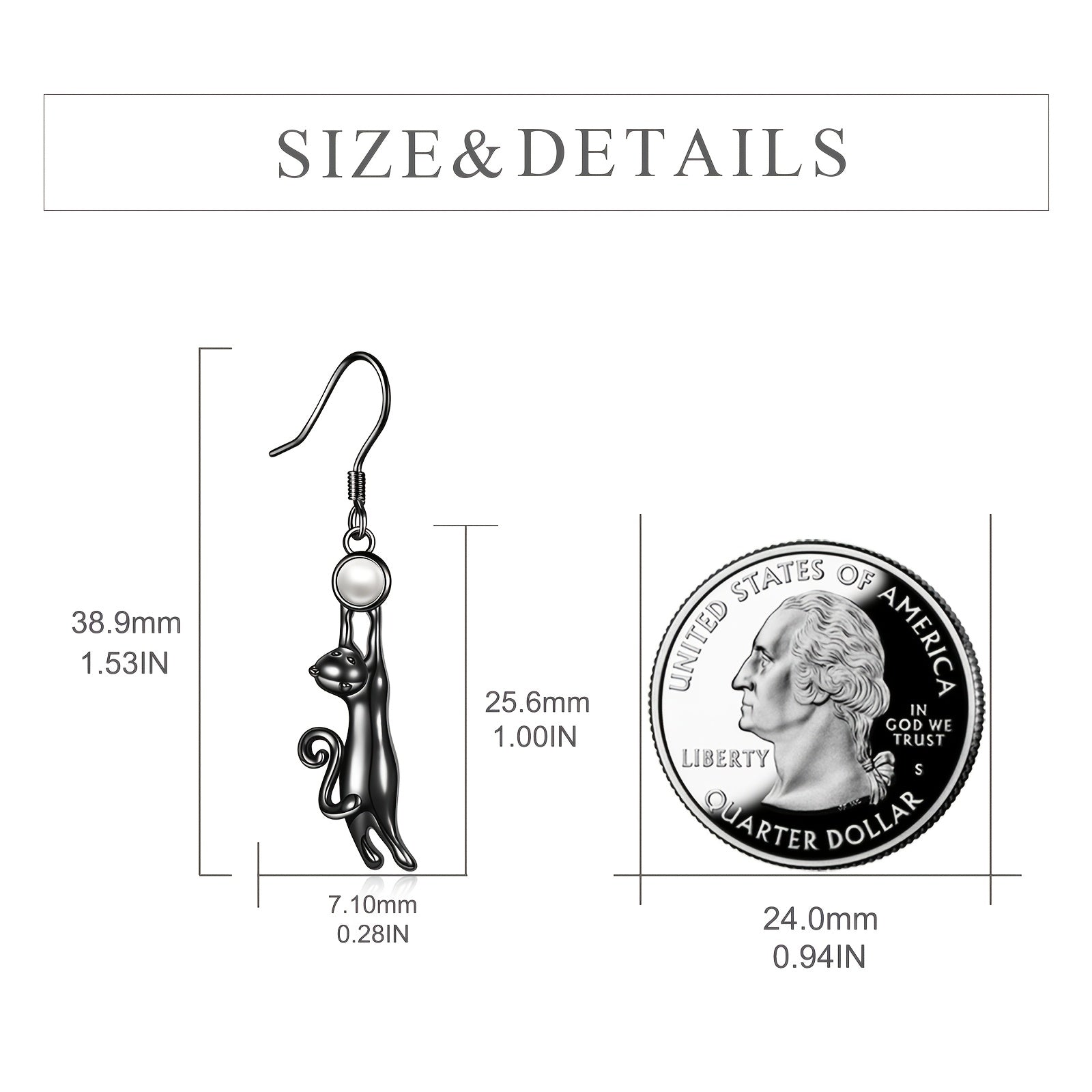 Black Cat Earring for Women Sterling Silvery Imitation Pearl Cat Dangle Earrings for Women