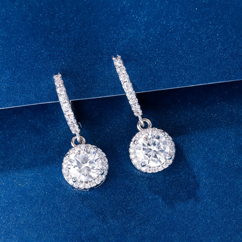 925 Sterling Silver Women'S Round Diamond-Studded Earrings, Exquisite, Elegant, Fashionable and Trendy, Perfect for Daily Wear, Weddings, Birthdays, Festivals, and Anniversaries, Includes a Beautiful Gift Box