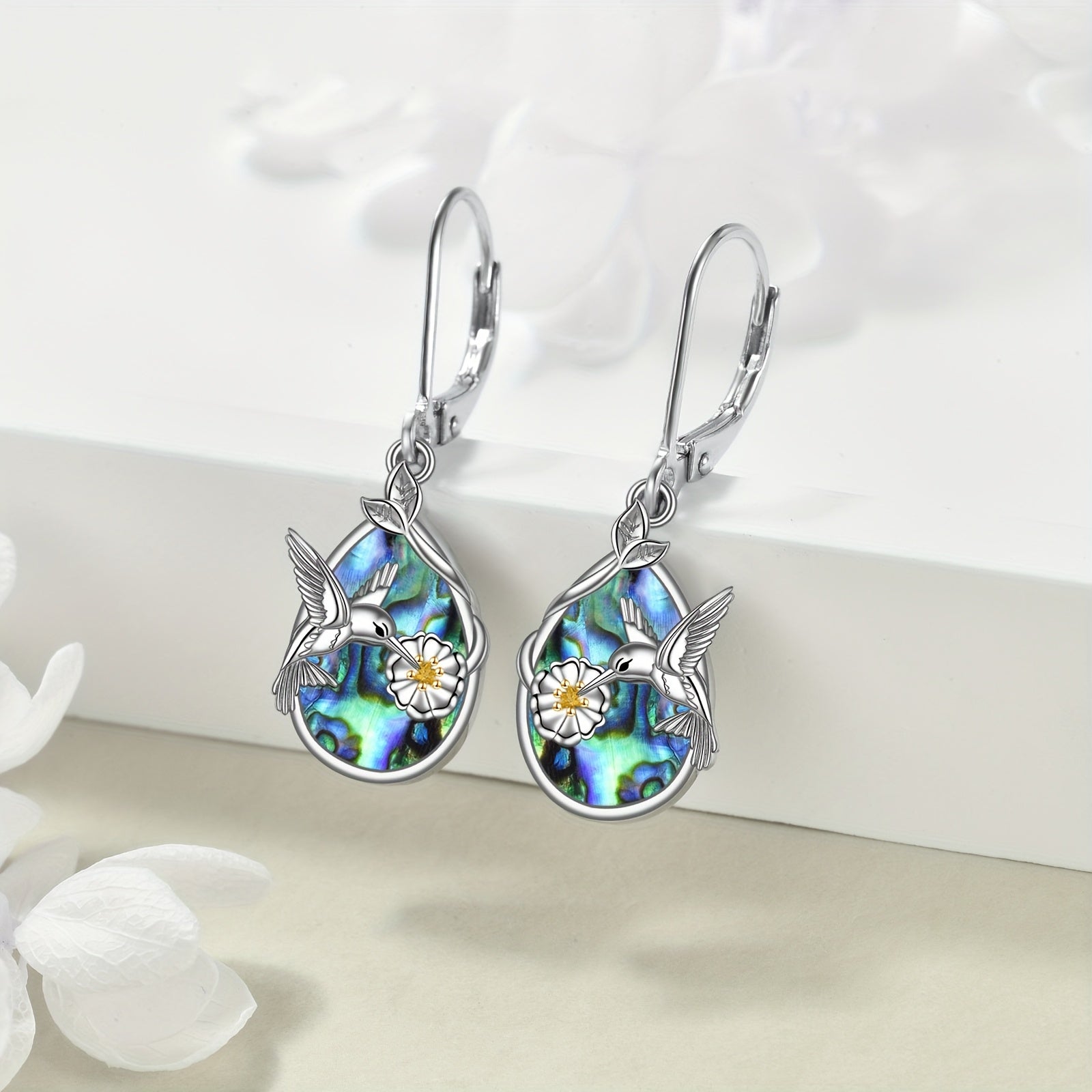 Hummingbird Earrings for Women Sterling Silvery Larimar Leverback Dangle Earrings Jewelry
