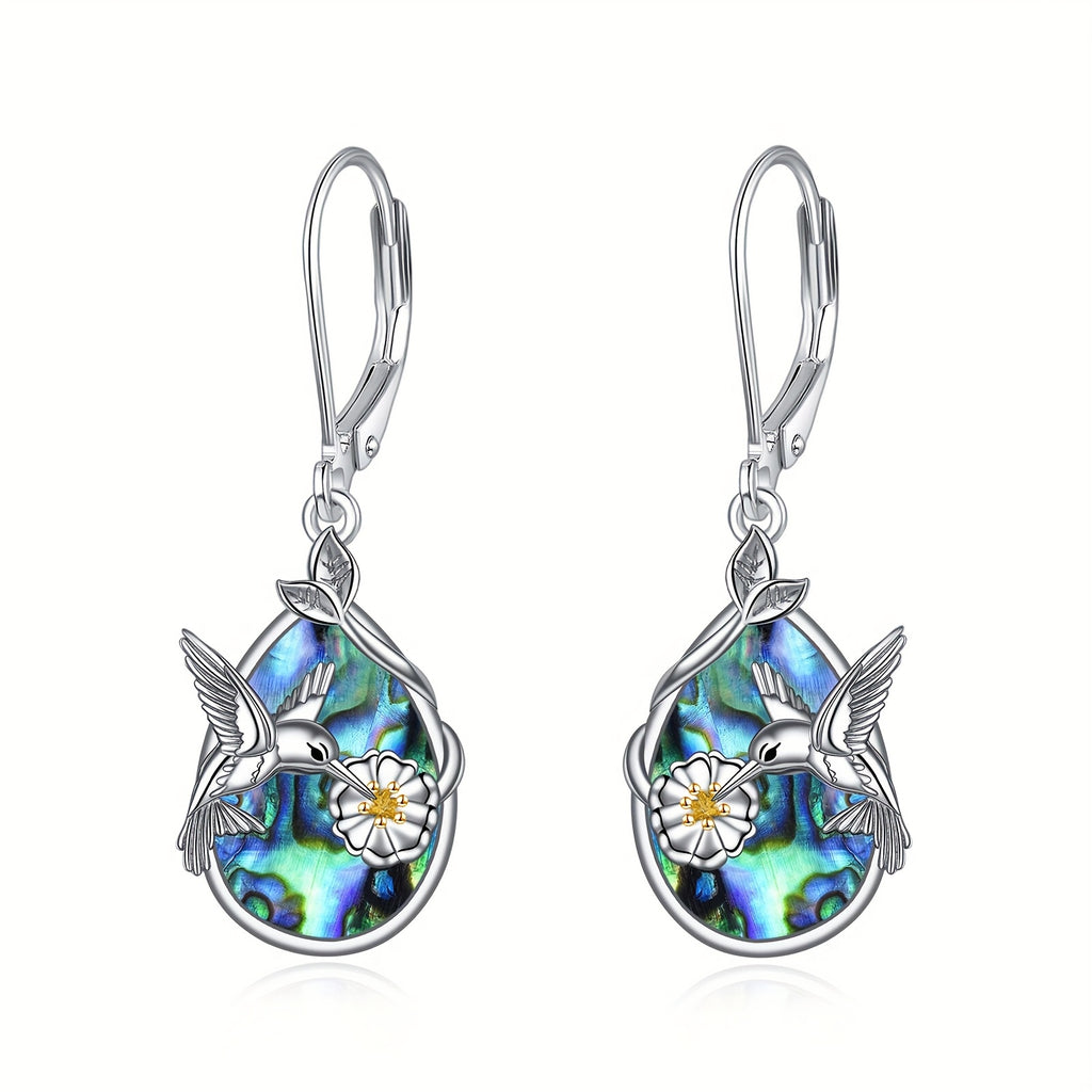 Hummingbird Earrings for Women Sterling Silvery Larimar Leverback Dangle Earrings Jewelry