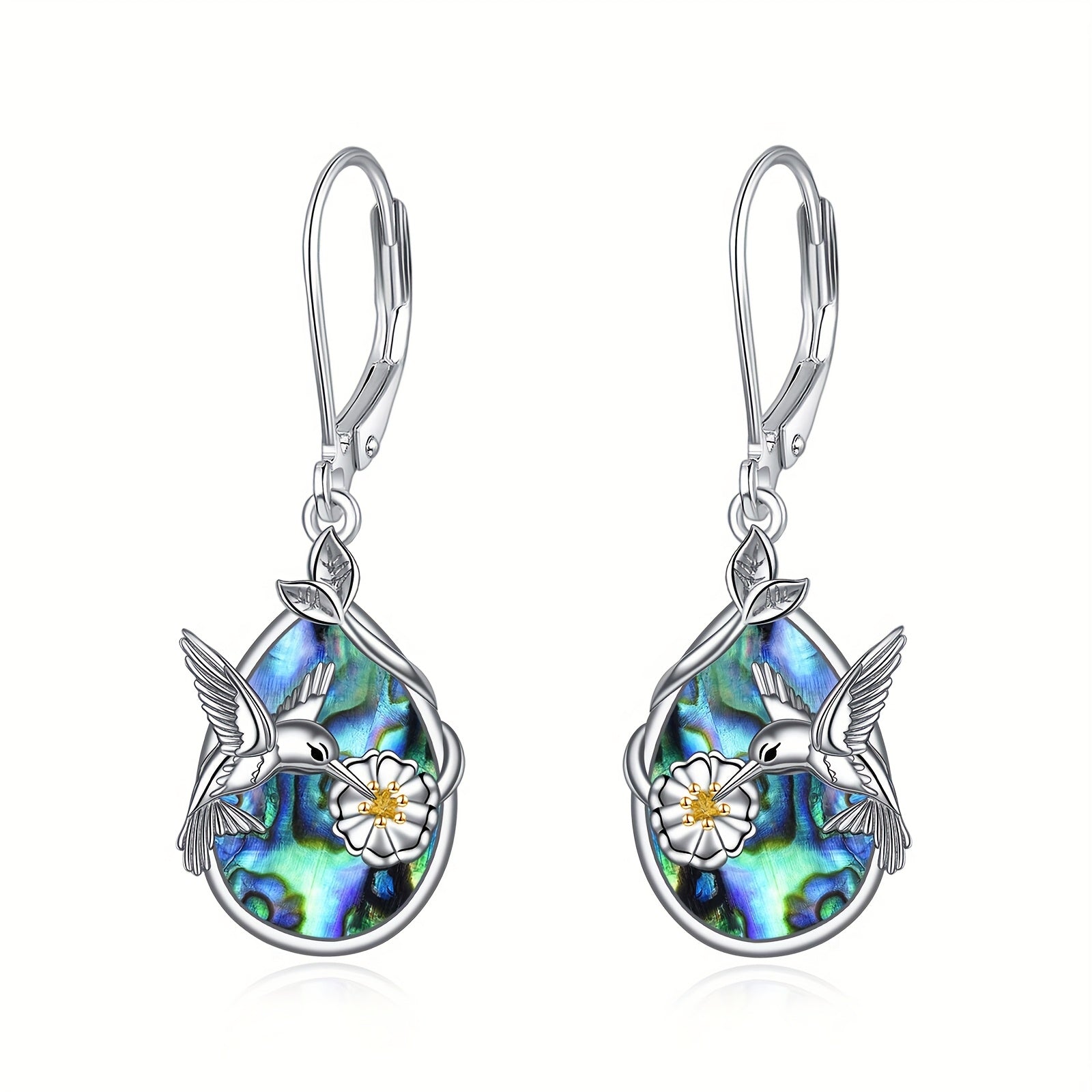 Hummingbird Earrings for Women Sterling Silvery Larimar Leverback Dangle Earrings Jewelry