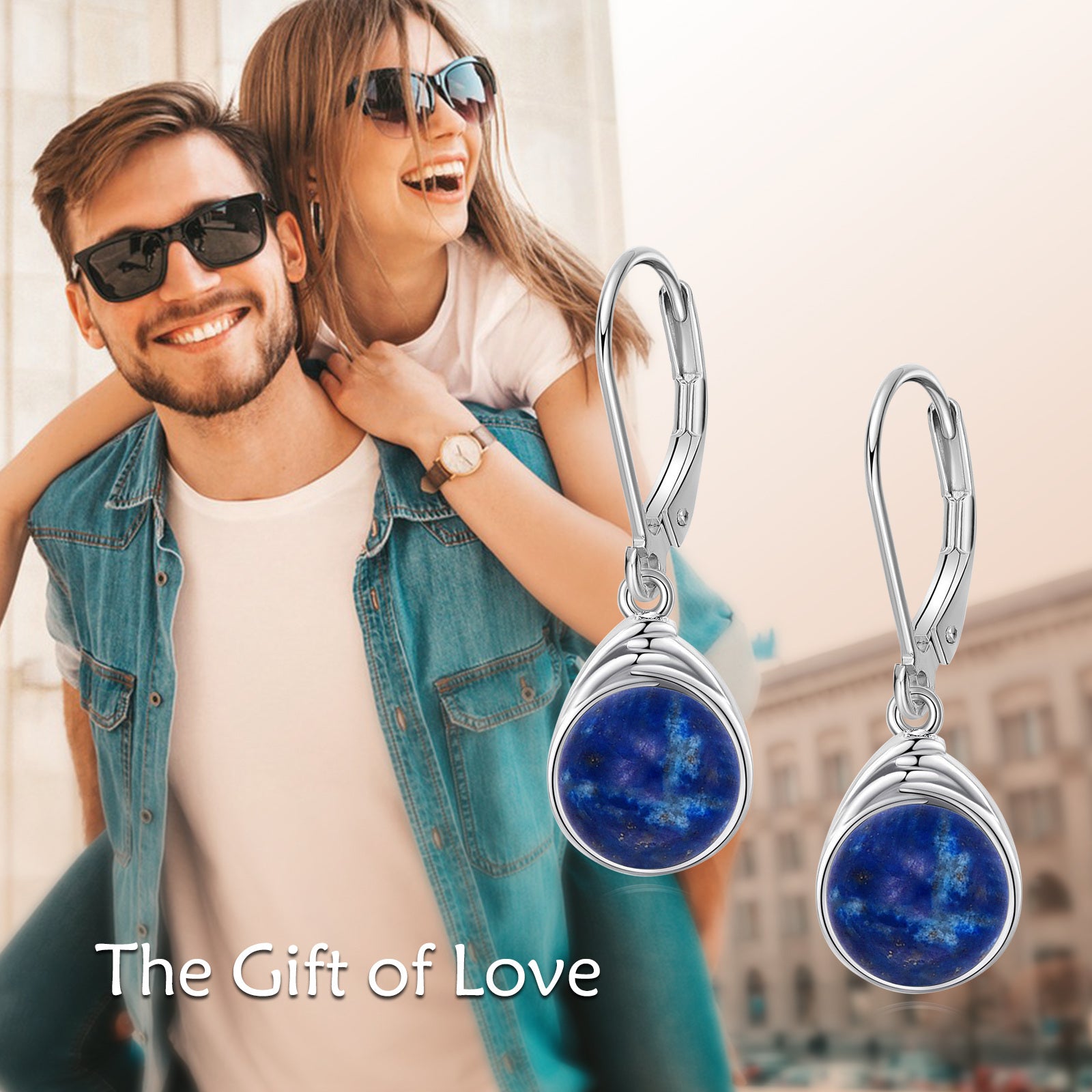 S925 Sterling Silver Lapis Lazuli Earrings for Women Round Lapis Lazuli Leverback Earrings Lapis Lazuli Dangle Earrings Jewelry Gifts