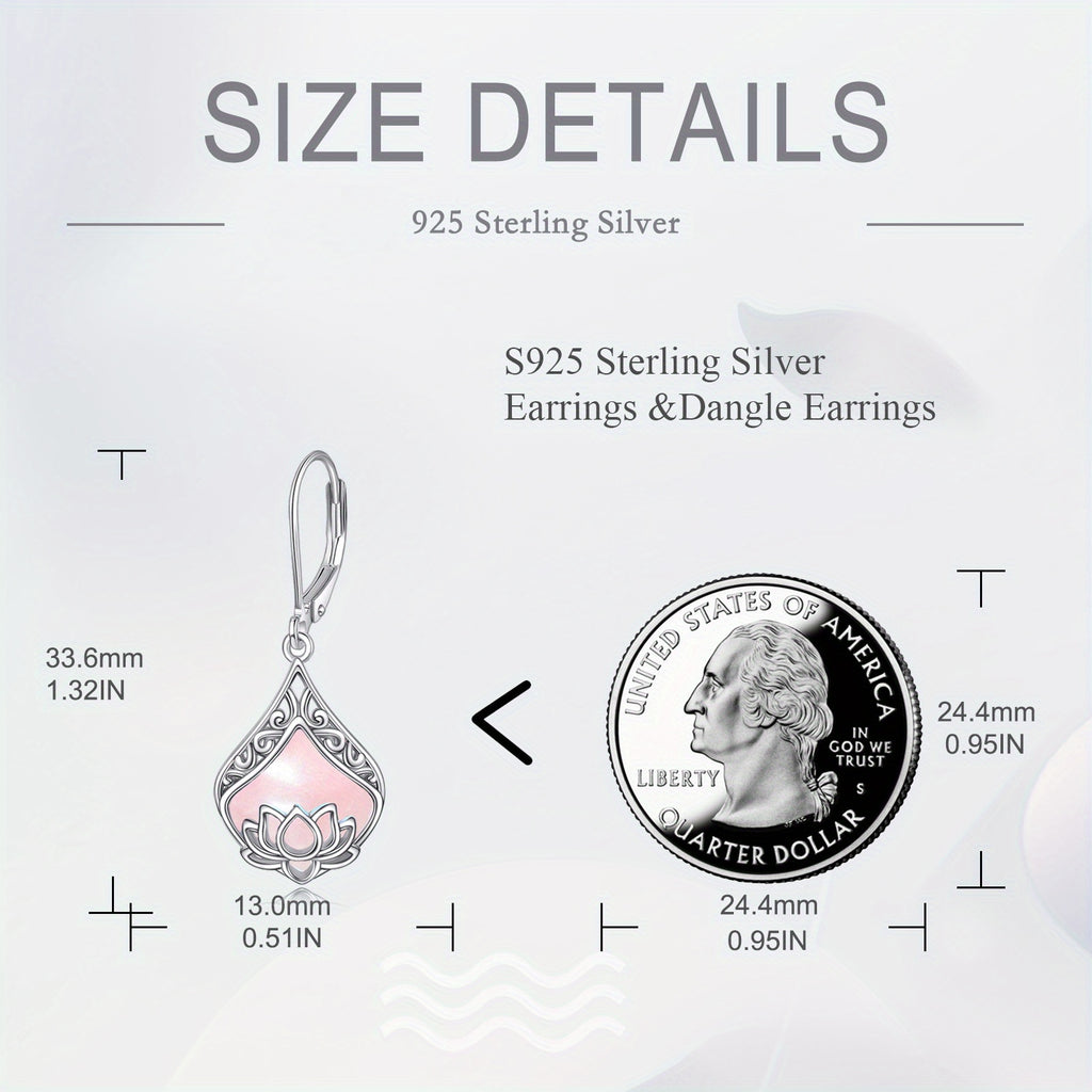 for Lotus Earrings 925 Sterling Silvery Teardrop Rose Quartz Pendant Women's Gemstone Jewelry Earrings