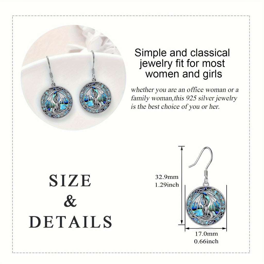 A Pair Of Women's Fashion Drop Earrings Dragon Earrings Abalone Shell Jewelry 5g 925 Sterling Silver Daily Wear Gift