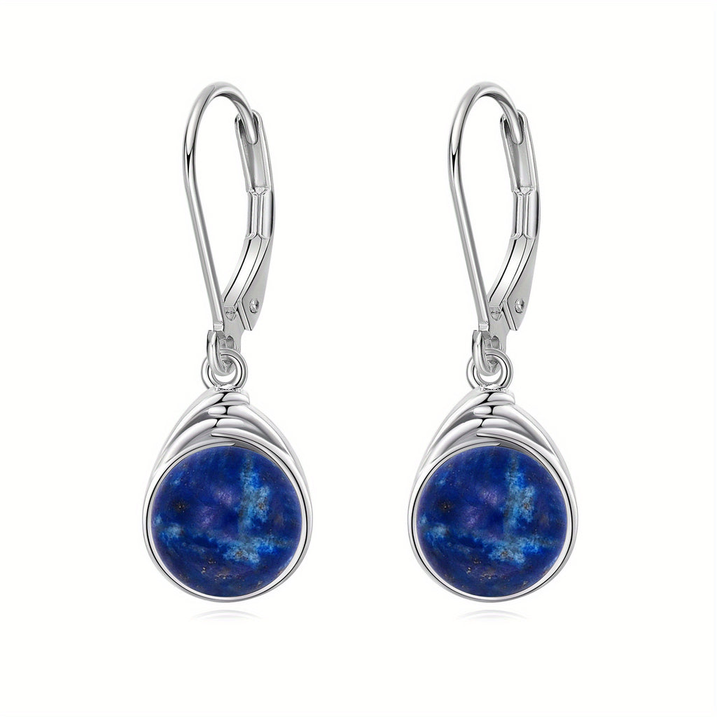 S925 Sterling Silver Lapis Lazuli Earrings for Women Round Lapis Lazuli Leverback Earrings Lapis Lazuli Dangle Earrings Jewelry Gifts