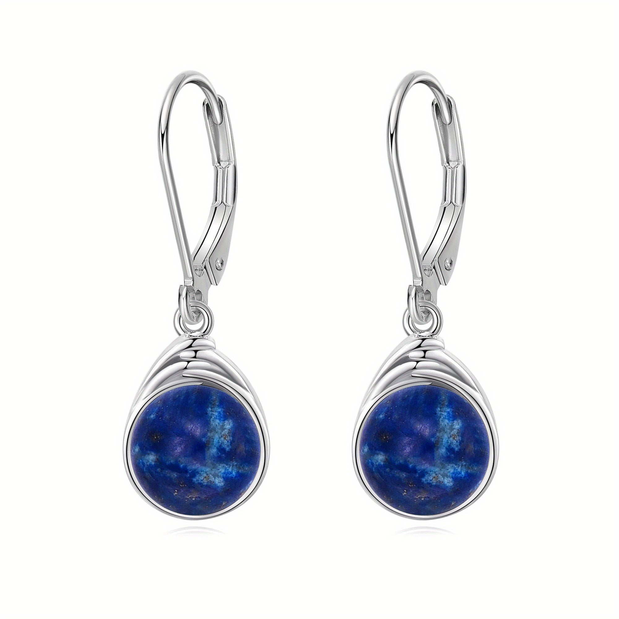 S925 Sterling Silver Lapis Lazuli Earrings for Women Round Lapis Lazuli Leverback Earrings Lapis Lazuli Dangle Earrings Jewelry Gifts