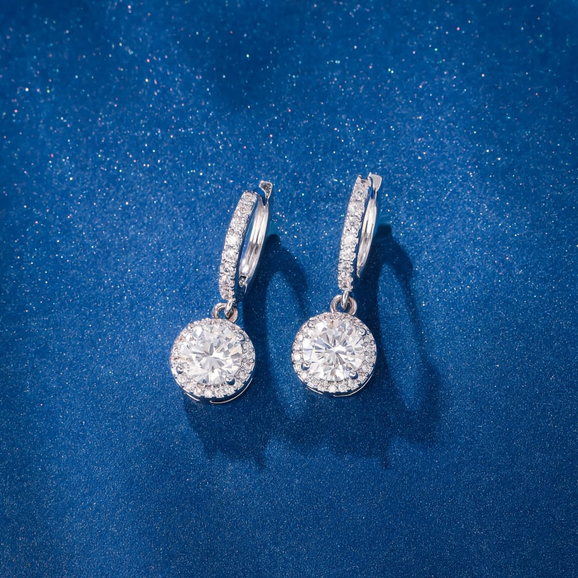 925 Sterling Silver Women'S Round Diamond-Studded Earrings, Exquisite, Elegant, Fashionable and Trendy, Perfect for Daily Wear, Weddings, Birthdays, Festivals, and Anniversaries, Includes a Beautiful Gift Box