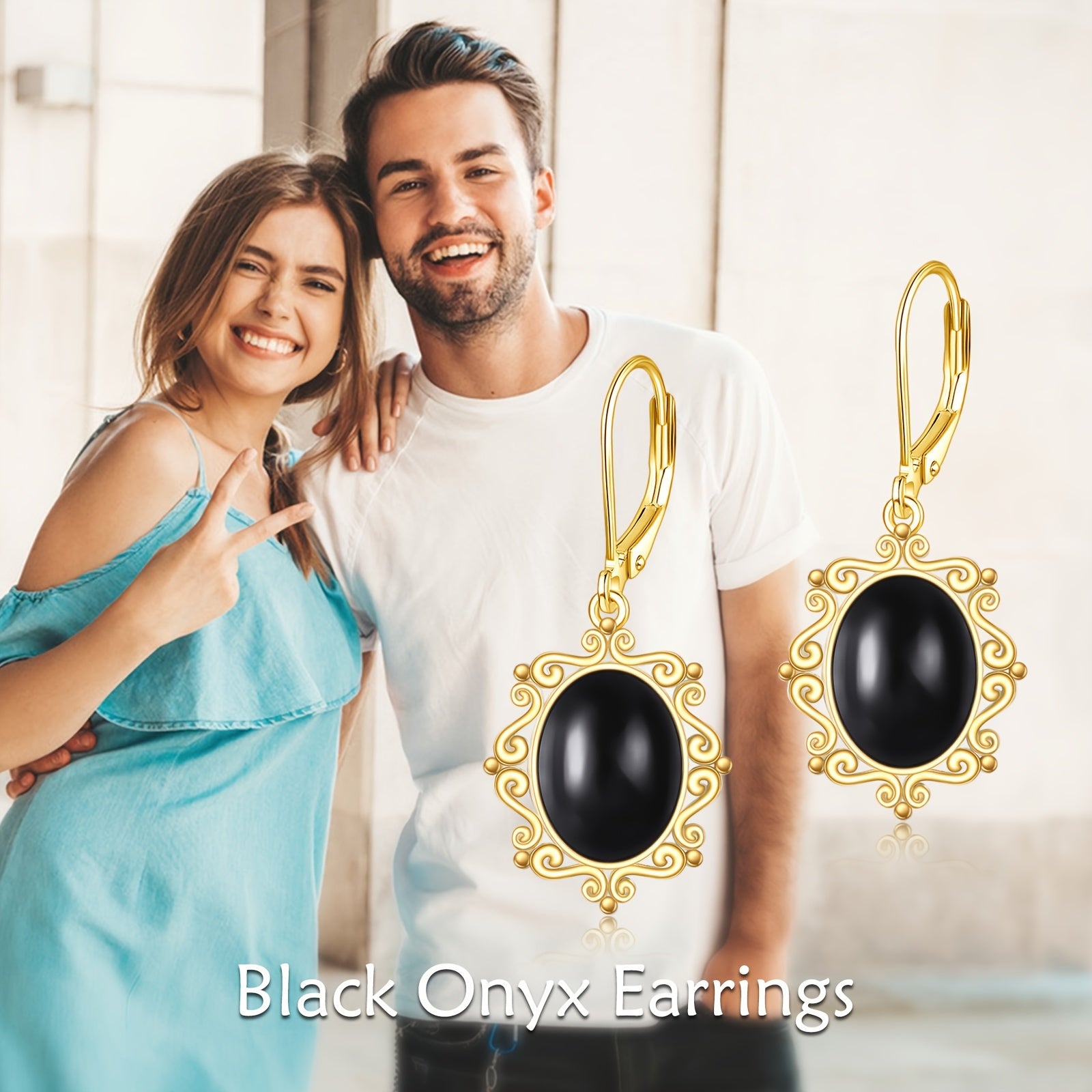 Black Onyx Earrings Sterling Silver Cage Filigree Dangle Drop Earrings For Women