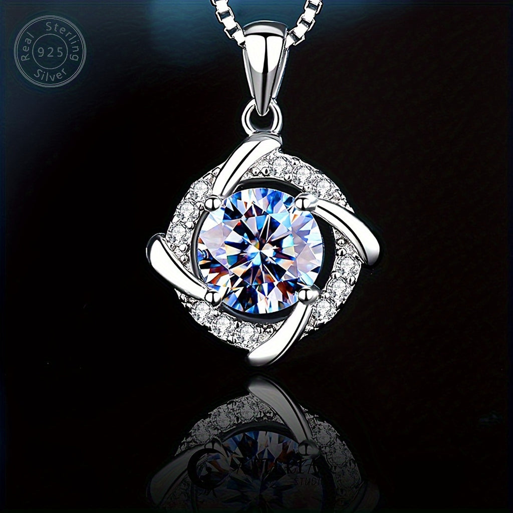925 Silvery 0.8ct Moissanite Windmill Necklace, Fashion Pendant, Sparkling Clavicle, Women's Silvery Necklace, Anniversary Gift for Women, Christmas Gift Box, Valentine's Day, Mother's Day, Graduation Birthday Holiday, Boutique Gift