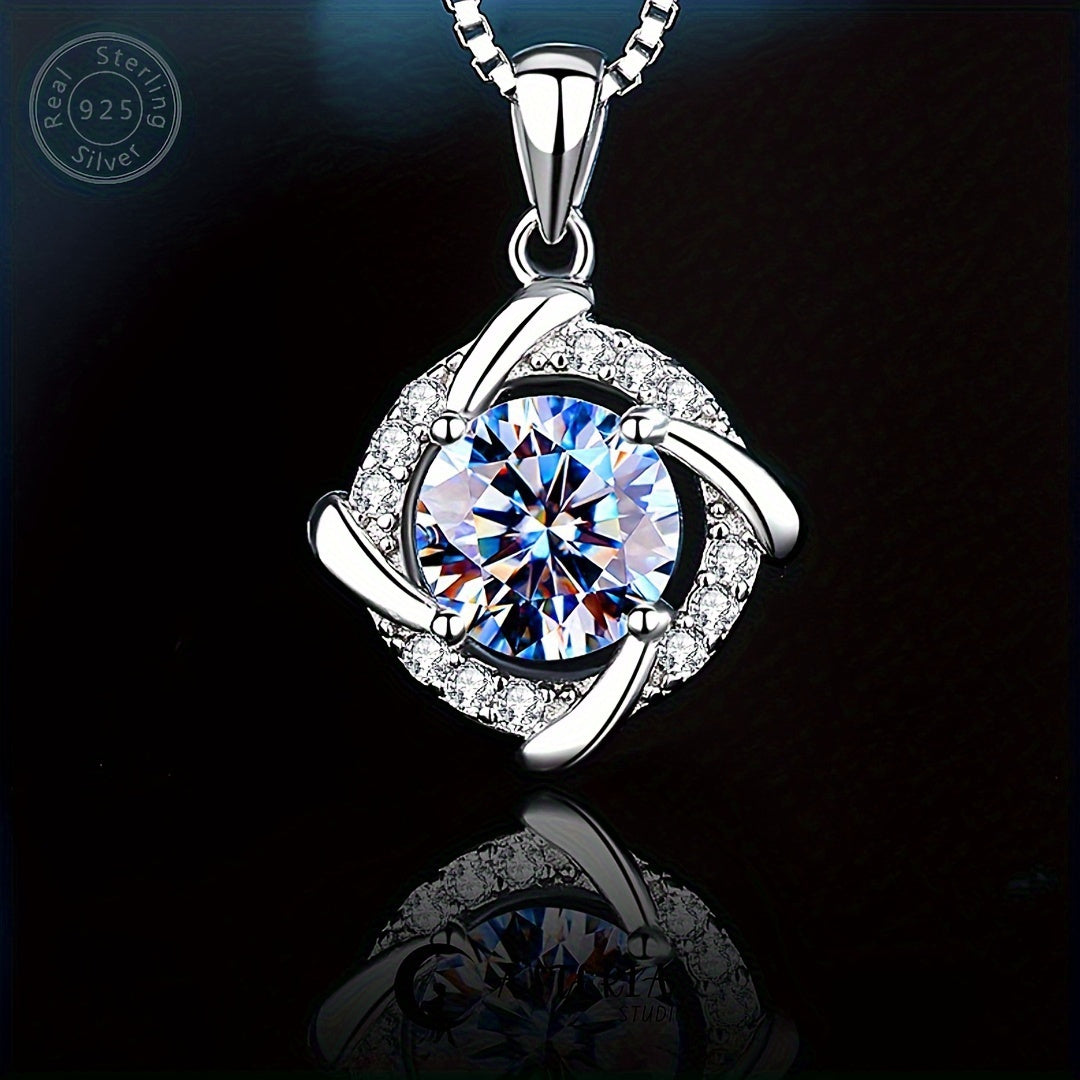 925 Silvery 0.8ct Moissanite Windmill Necklace, Fashion Pendant, Sparkling Clavicle, Women's Silvery Necklace, Anniversary Gift for Women, Christmas Gift Box, Valentine's Day, Mother's Day, Graduation Birthday Holiday, Boutique Gift