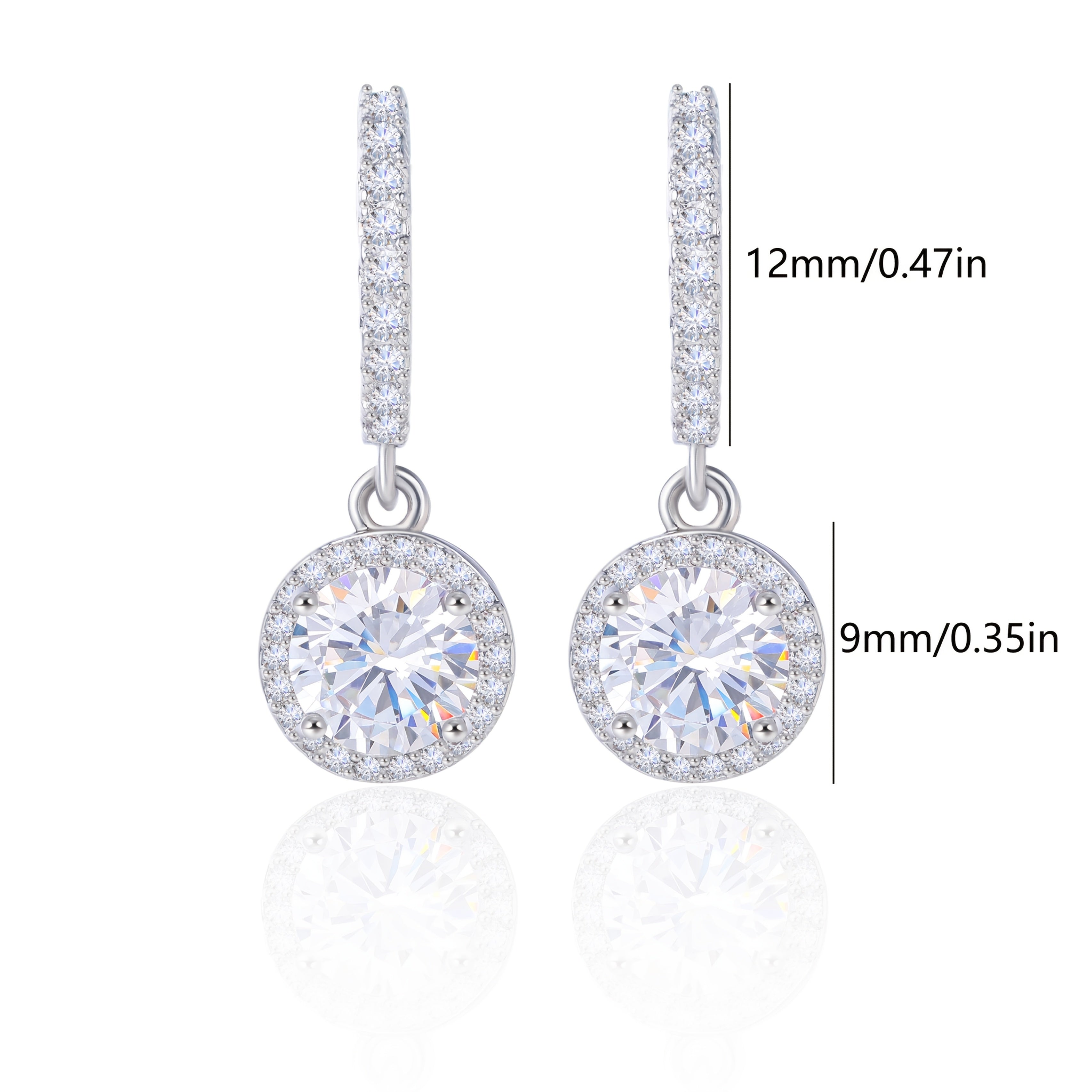 925 Sterling Silver Women'S Round Diamond-Studded Earrings, Exquisite, Elegant, Fashionable and Trendy, Perfect for Daily Wear, Weddings, Birthdays, Festivals, and Anniversaries, Includes a Beautiful Gift Box