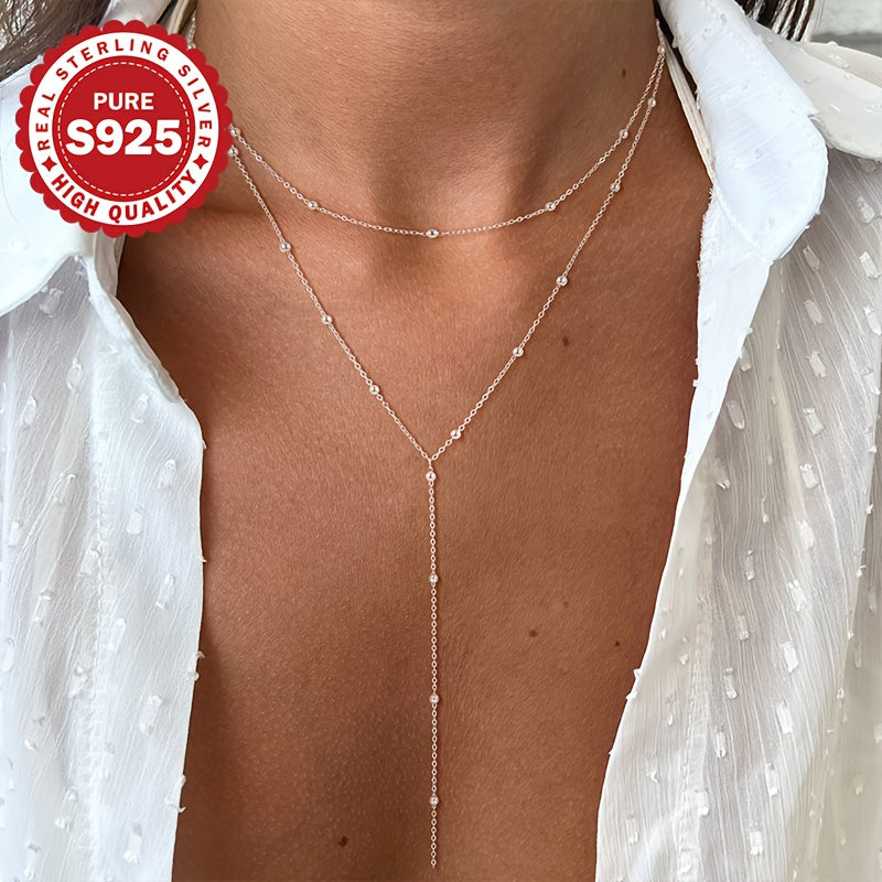 1pc of Women's fashionable Y-shaped necklace, S925 sterling Silvery double-layer design, minimalist and elegant style, versatile accessory, hypoallergenic