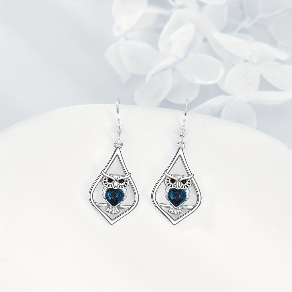 Elegant 925 Sterling Silver Owl Dangle Earrings for Women - Cute Animal Jewelry with Blue Gemstone Accents, Perfect Gift for Mother'S Day or Graduation, Everyday Jewelry|Elegant Dangle Earrings|Synthetic Stone Earrings