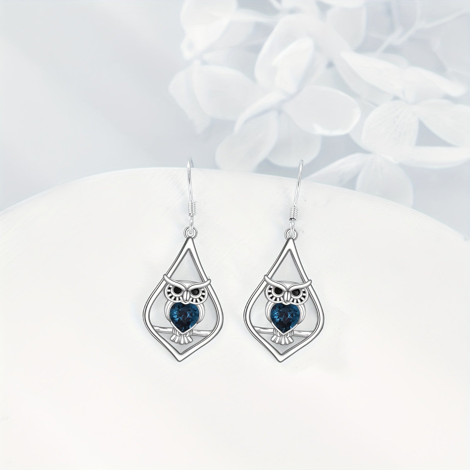 Elegant 925 Sterling Silver Owl Dangle Earrings for Women - Cute Animal Jewelry with Blue Gemstone Accents, Perfect Gift for Mother'S Day or Graduation, Everyday Jewelry|Elegant Dangle Earrings|Synthetic Stone Earrings