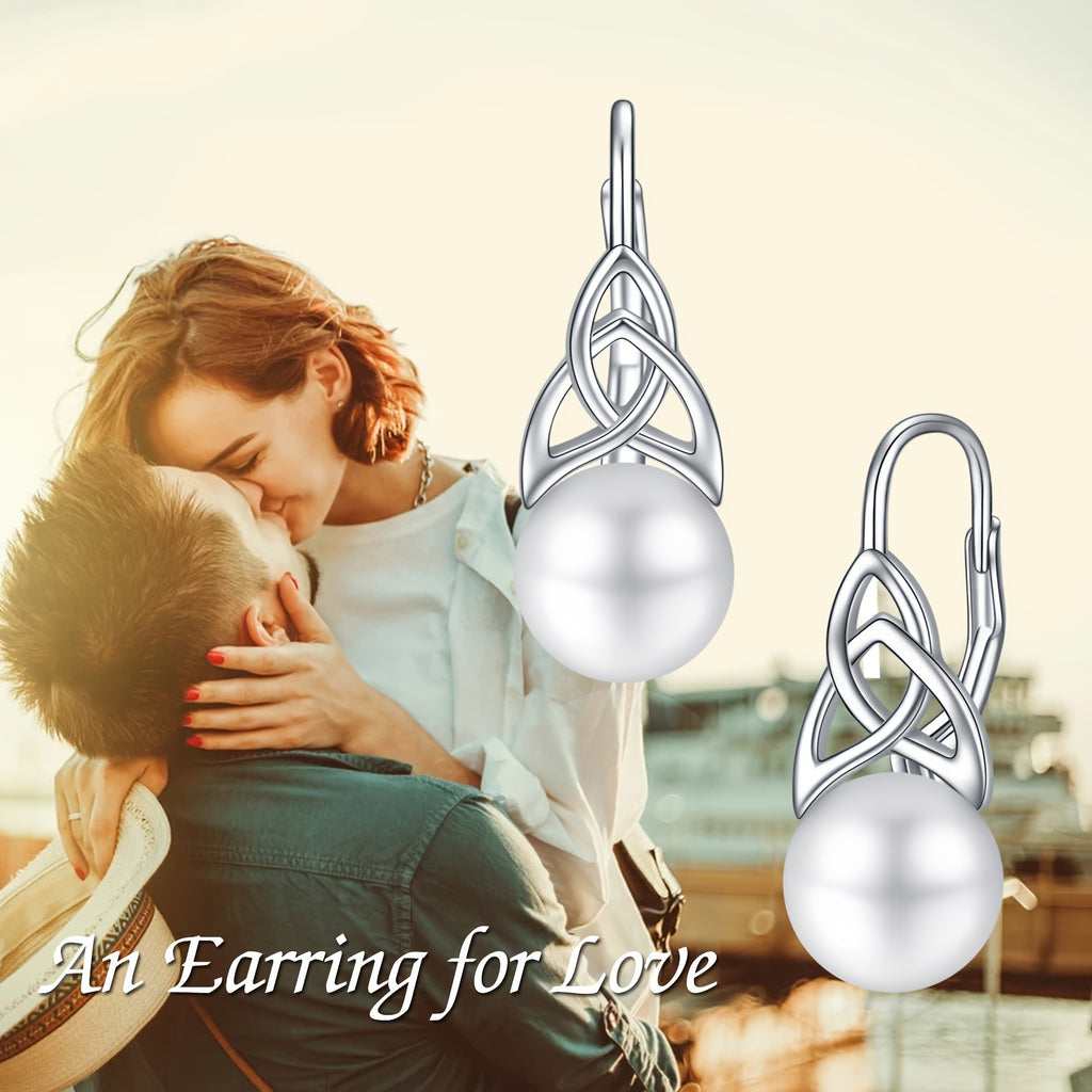 Pearl Leverback Earrings For Women 925 Sterling Silver Irish Celtic Knot Hoop Earrings Leverback Jewelry Gifts