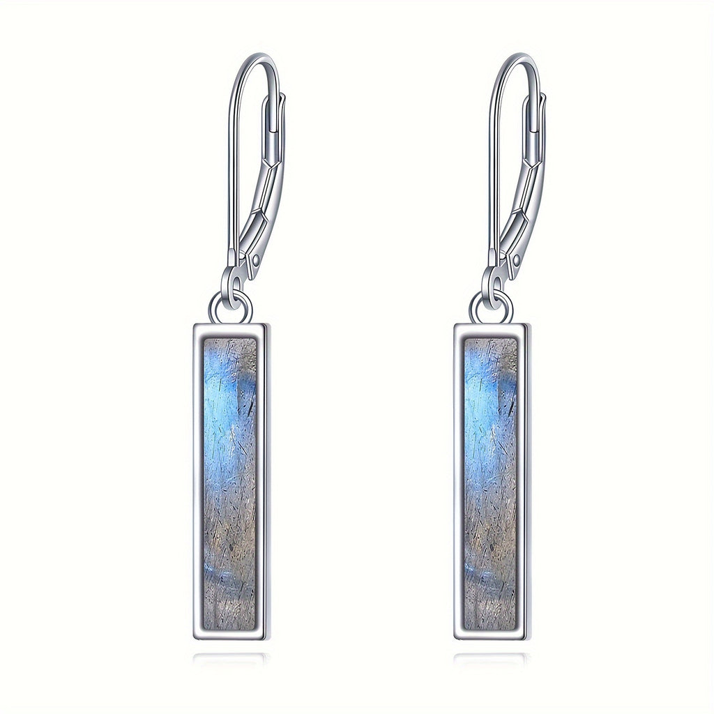 Larimar/ Turquoise/ Opal/ Moonstone Bar Earrings For Women Sterling Silver Leverback Earrings Larimar Jewelry