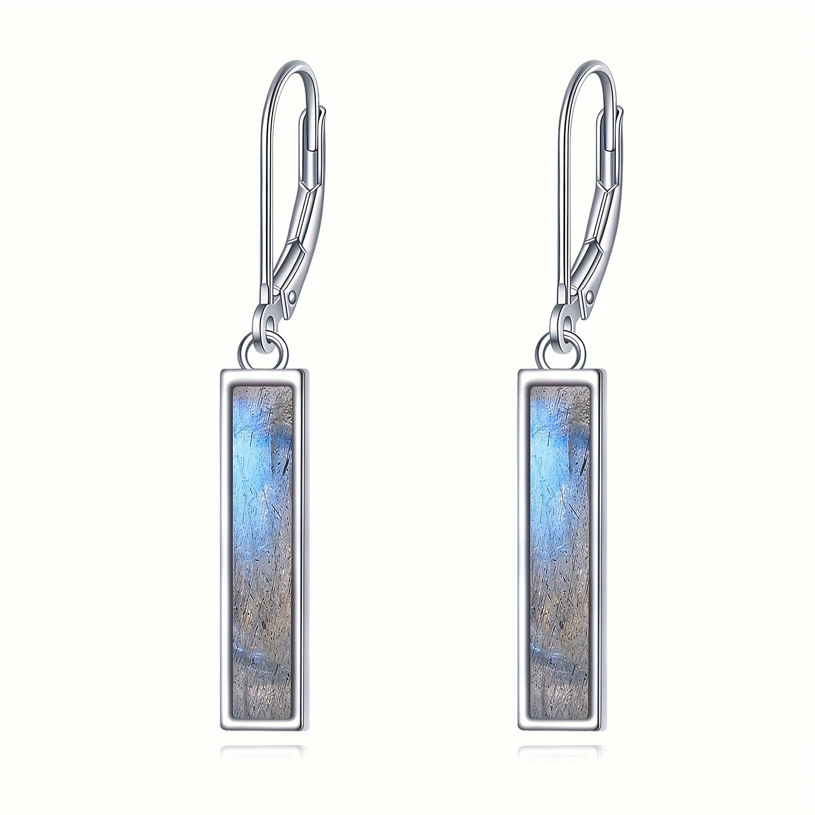 Larimar/ Turquoise/ Opal/ Moonstone Bar Earrings For Women Sterling Silver Leverback Earrings Larimar Jewelry
