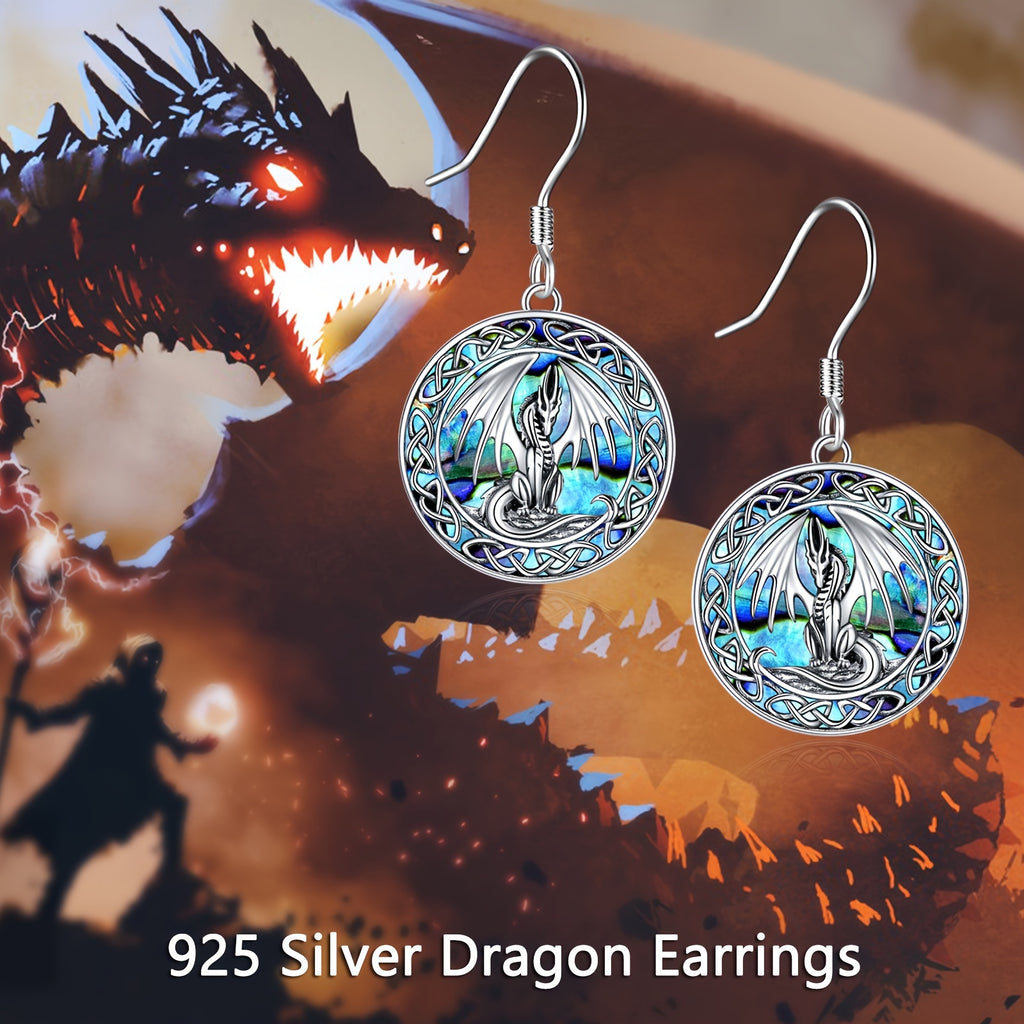 A Pair Of Women's Fashion Drop Earrings Dragon Earrings Abalone Shell Jewelry 5g 925 Sterling Silver Daily Wear Gift