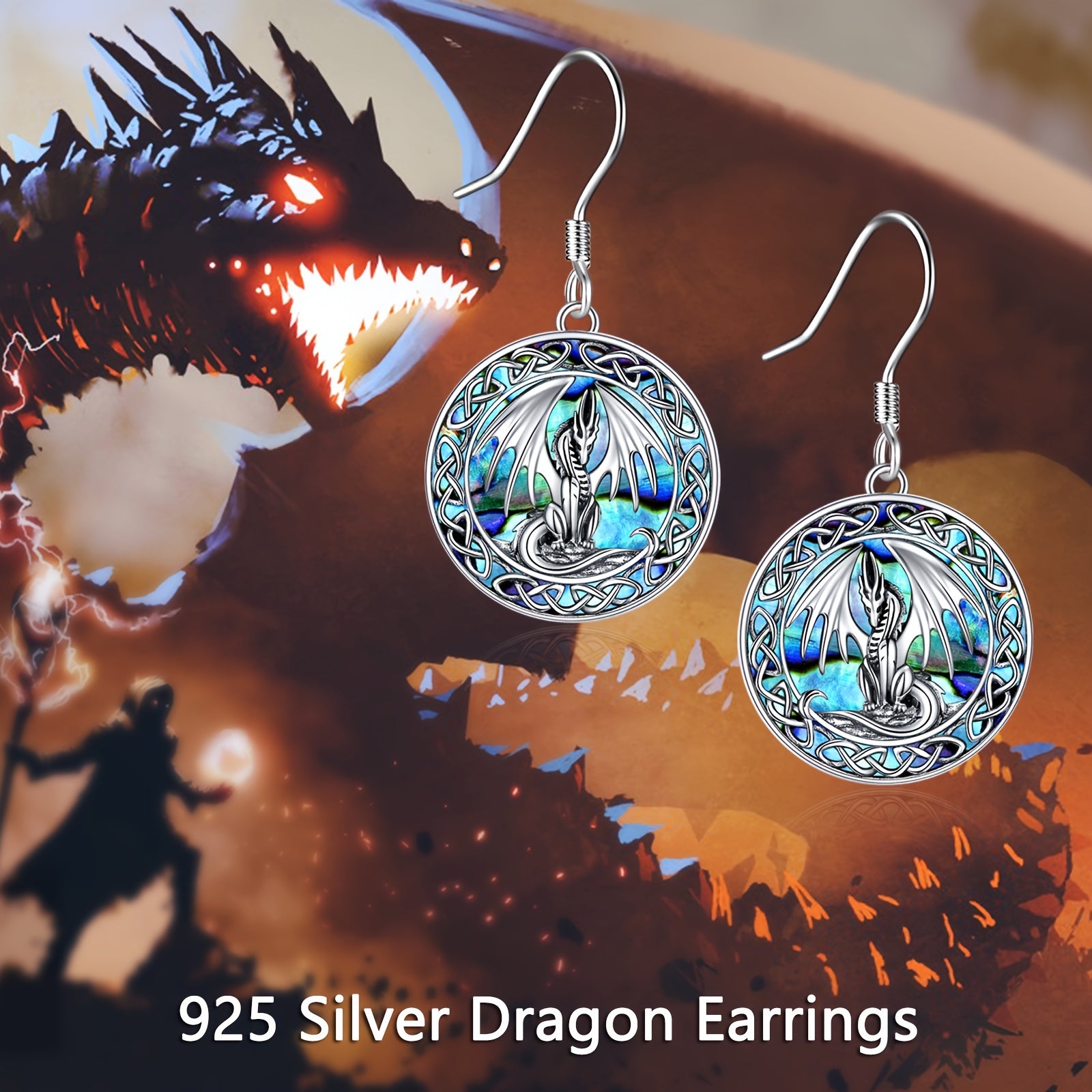 A Pair Of Women's Fashion Drop Earrings Dragon Earrings Abalone Shell Jewelry 5g 925 Sterling Silver Daily Wear Gift