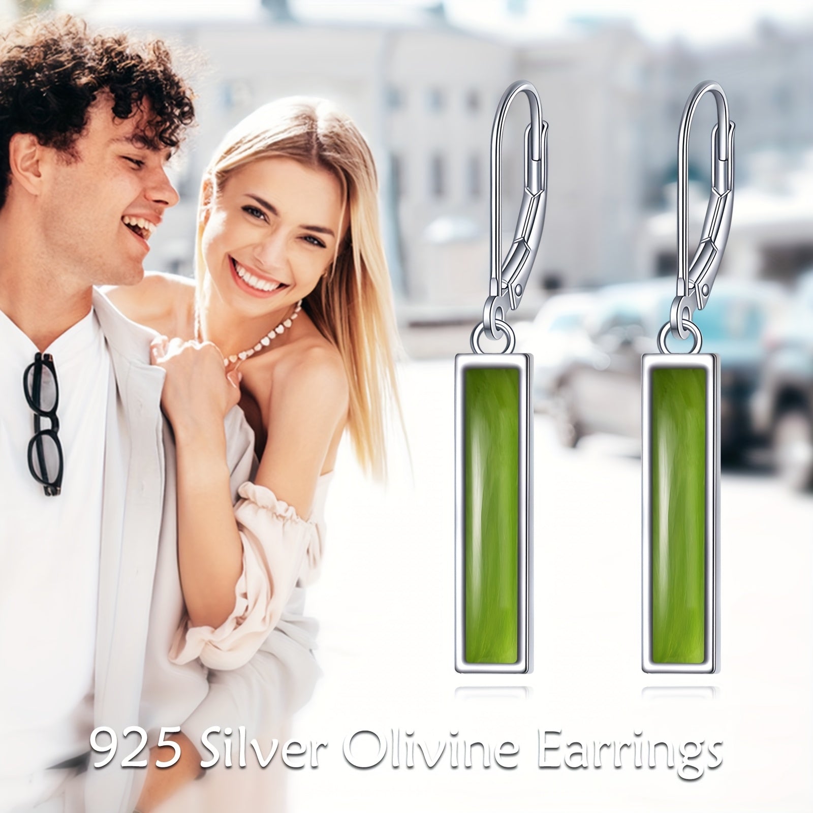 Peridot Bar Earrings for Women Sterling Silvery Leverback Earrings Peridot Jewelry Gift