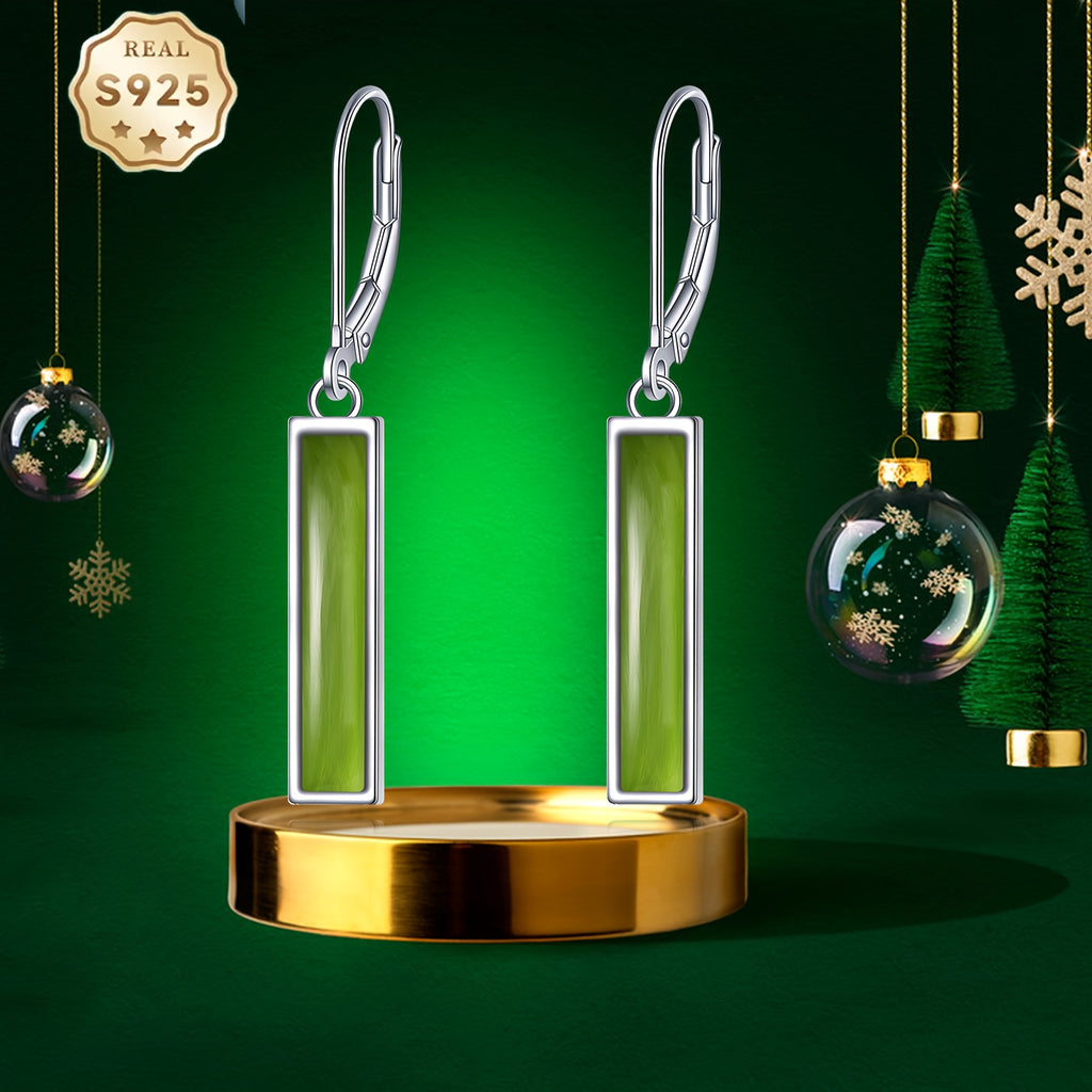 Peridot Bar Earrings for Women Sterling Silvery Leverback Earrings Peridot Jewelry Gift
